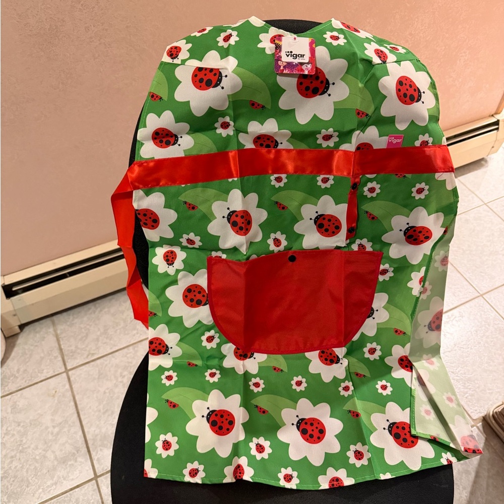 Green Ladybug Apron with Red Accents